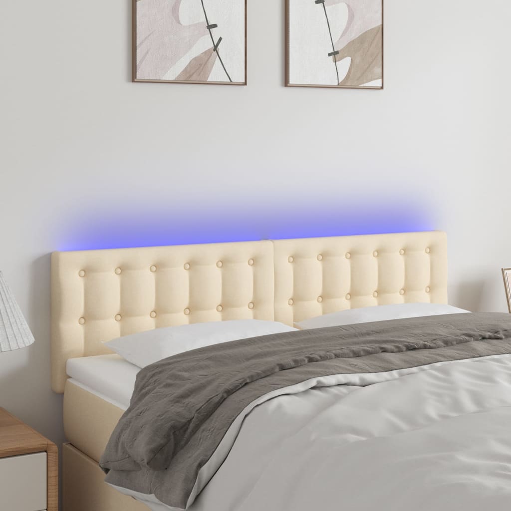 vidaXL LED posteljno vzglavje krem 144x5x78/88 cm blago