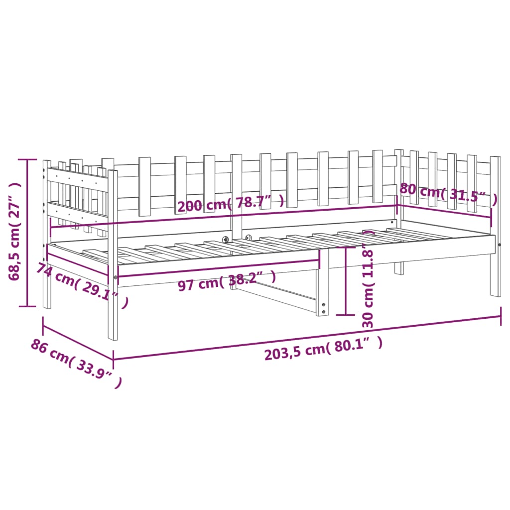 vidaXL Dnevna postelja medeno rjava 80x200 cm trdna borovina