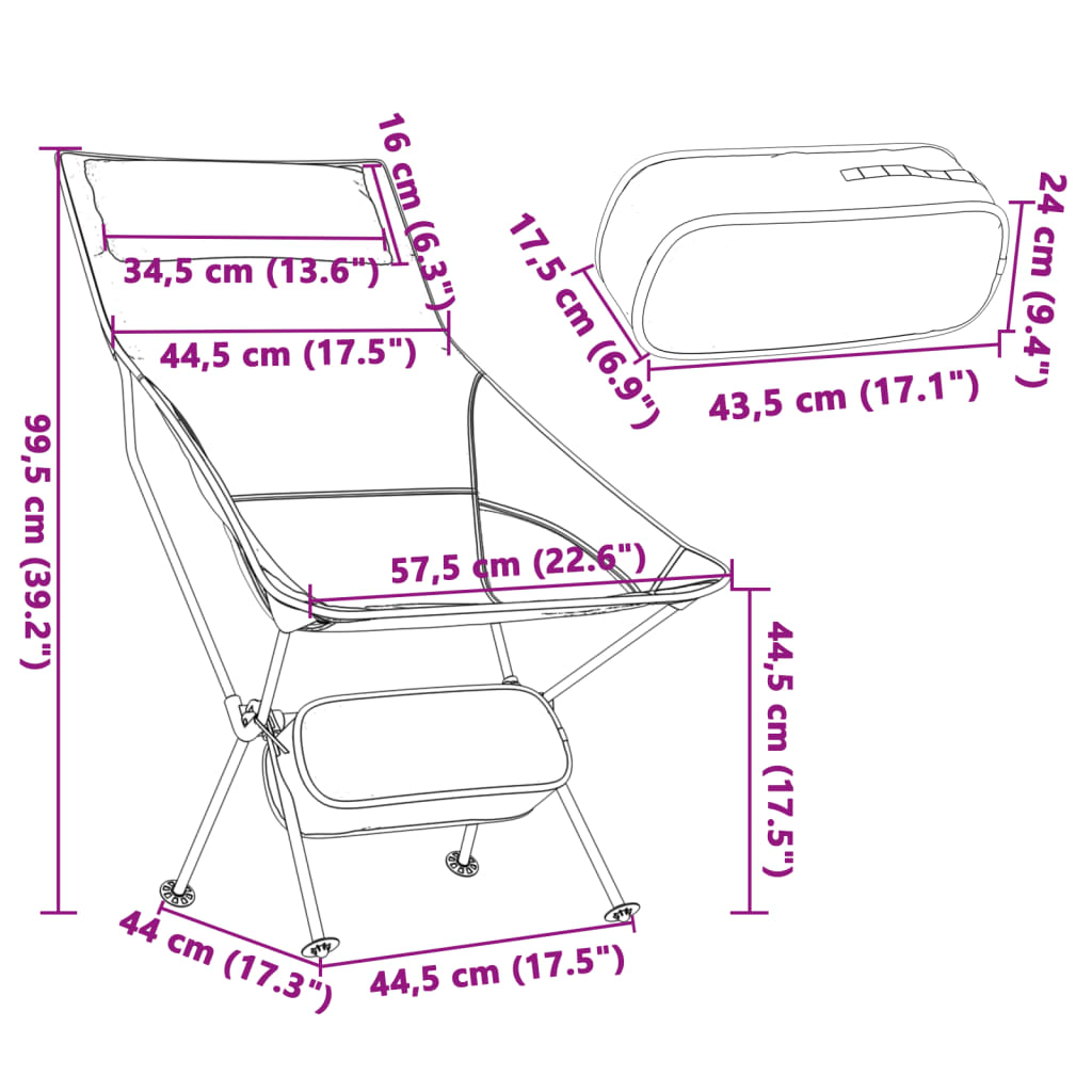 vidaXL Zložljivi stoli za kampiranje 2 kosa črna tkanina in aluminij