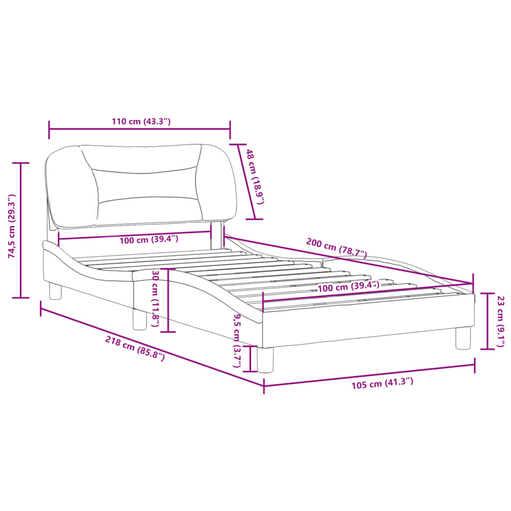 vidaXL Posteljni okvir z vzglavjem svetlo siv 100x200 cm blago