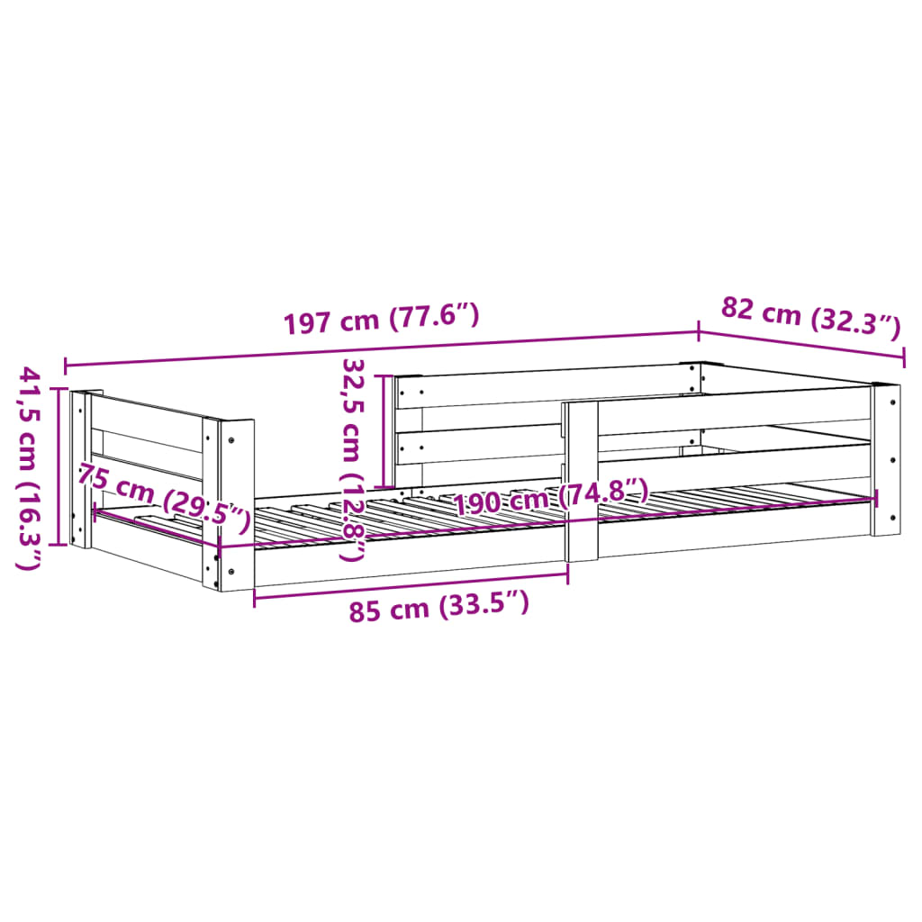 vidaXL Posteljni okvir brez vzmetnice bel 75x190 cm trdna borovina