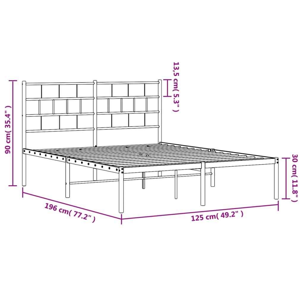 vidaXL Kovinski posteljni okvir z vzglavjem črn 120x190 cm