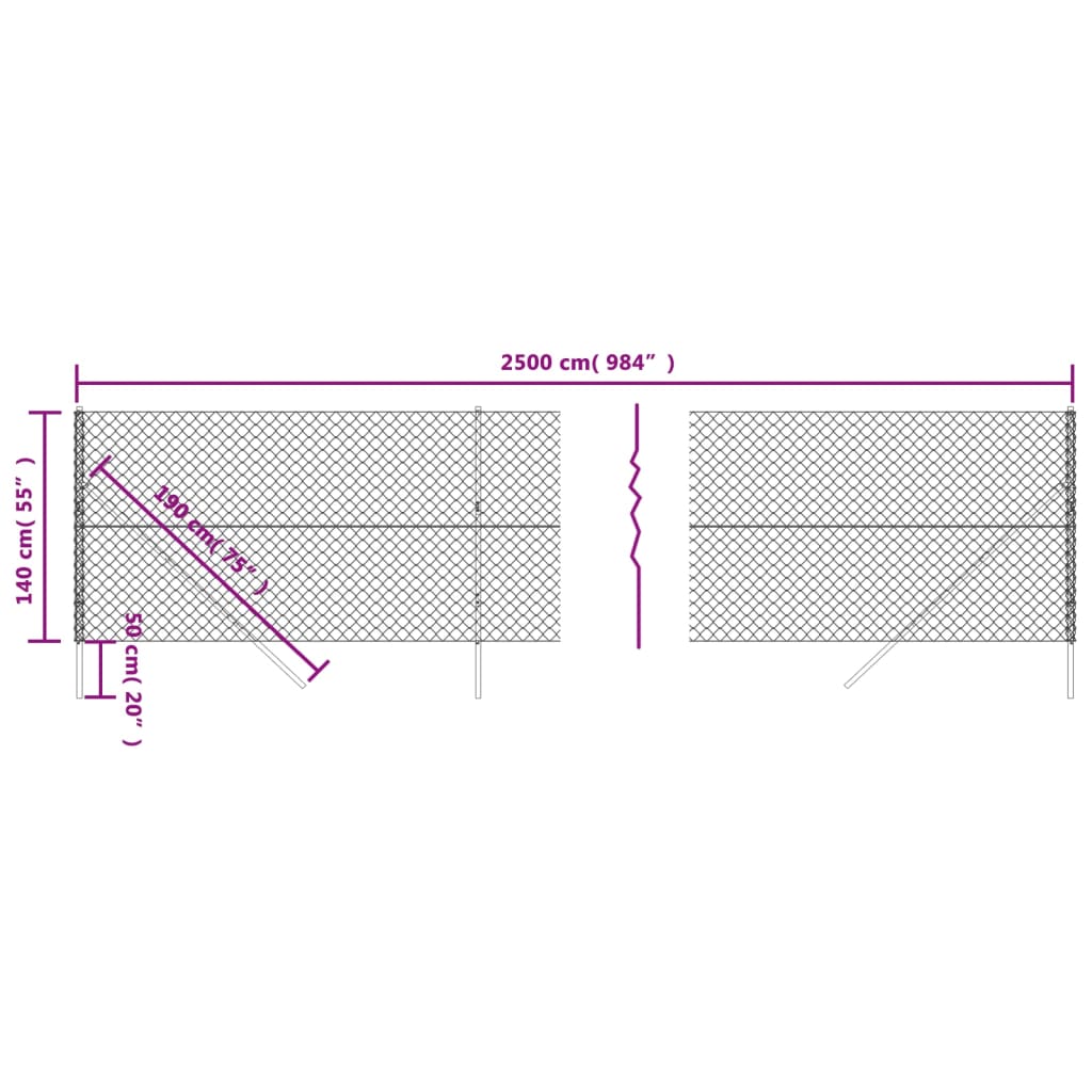 vidaXL Mrežna ograja srebrna 1,4x25 m