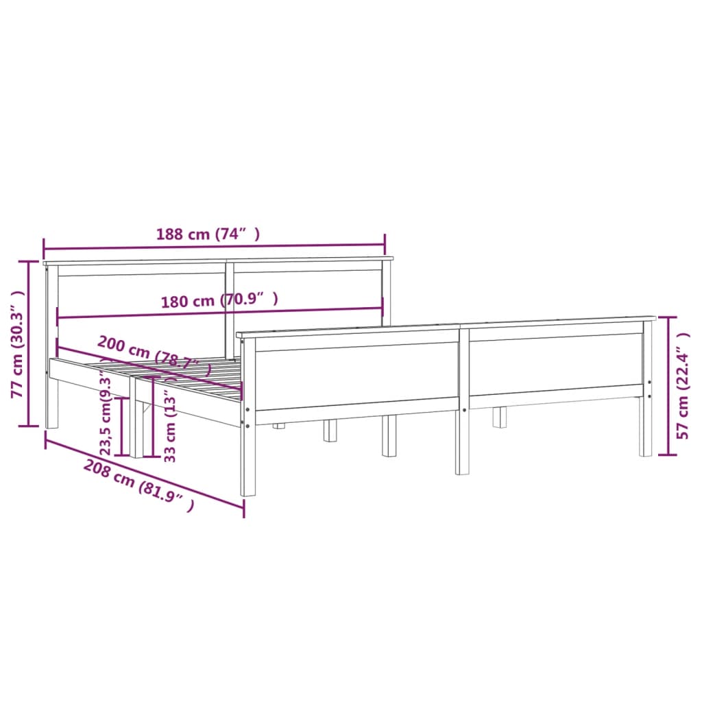 vidaXL Posteljni okvir iz trdne borovine 180x200 cm