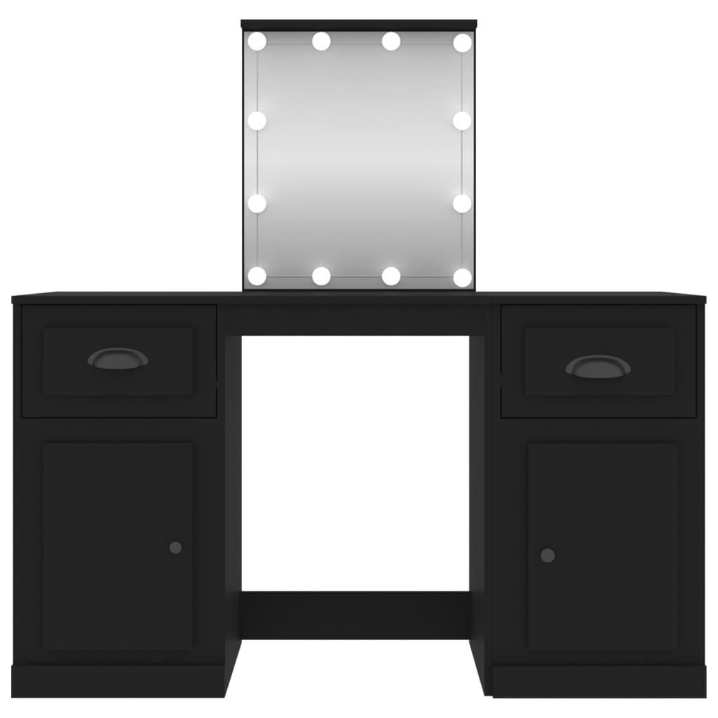 vidaXL Toaletna mizica z LED lučkami črna 130x50x132,5 cm