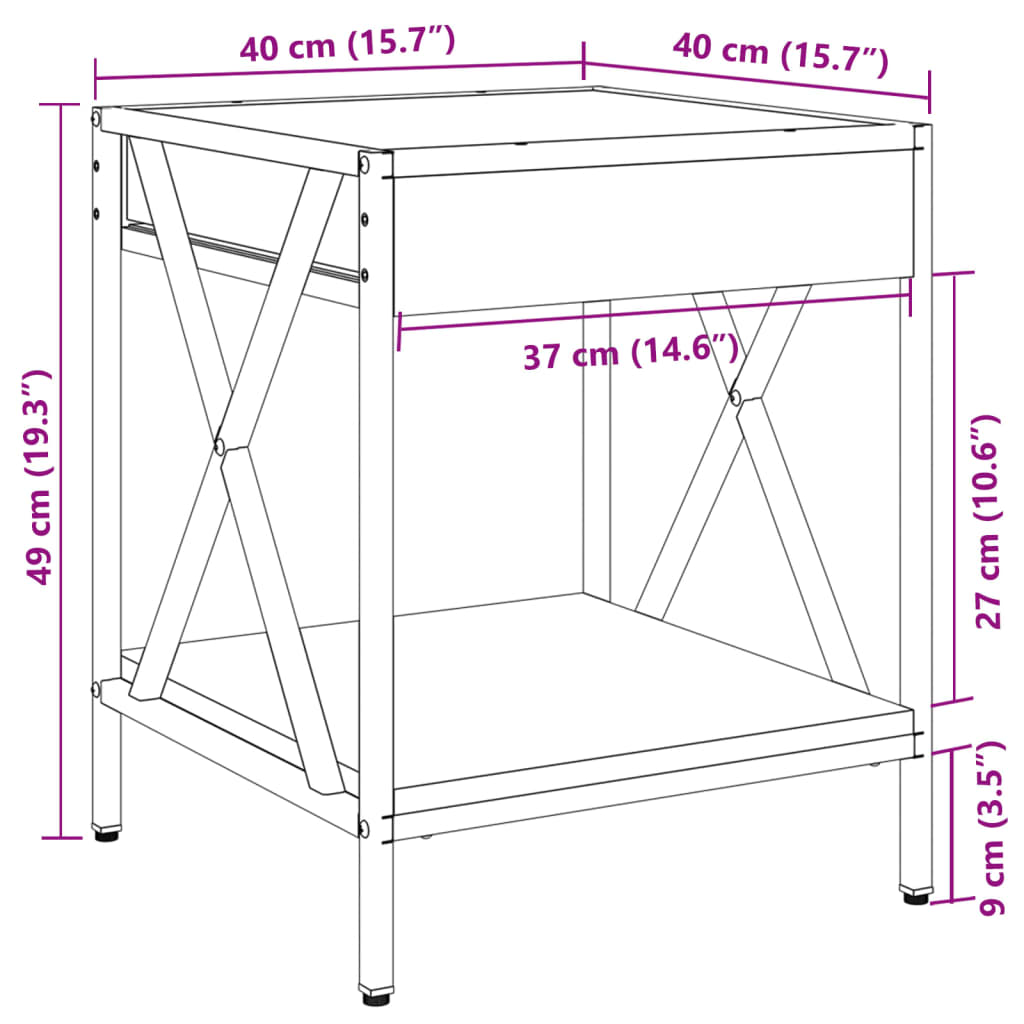 vidaXL Klubska mizica z neskončnimi LED rjavi hrast 40x40x49 cm