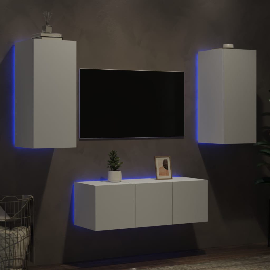 vidaXL Komplet TV omaric LED 4-delni bel inženirski les