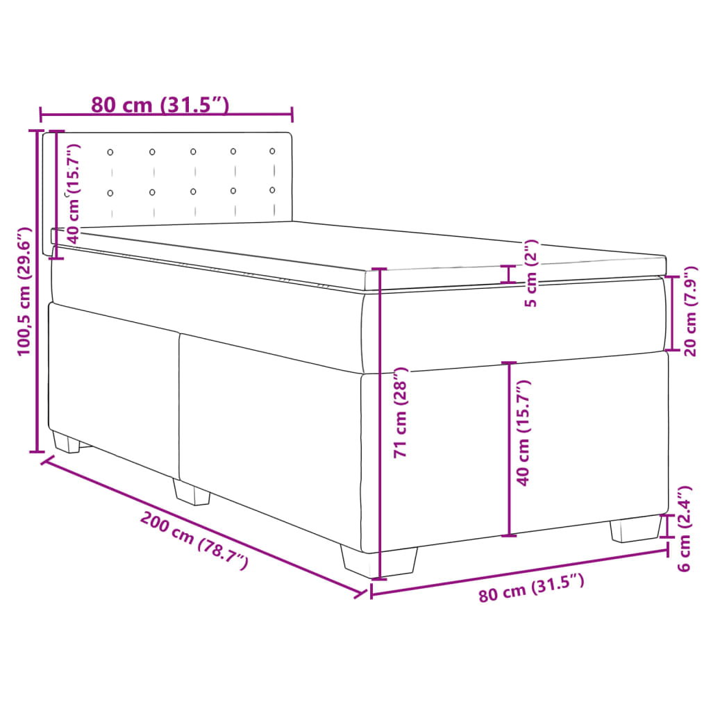 vidaXL Box spring postelja z vzmetnico temno rjava 80x200 cm blago