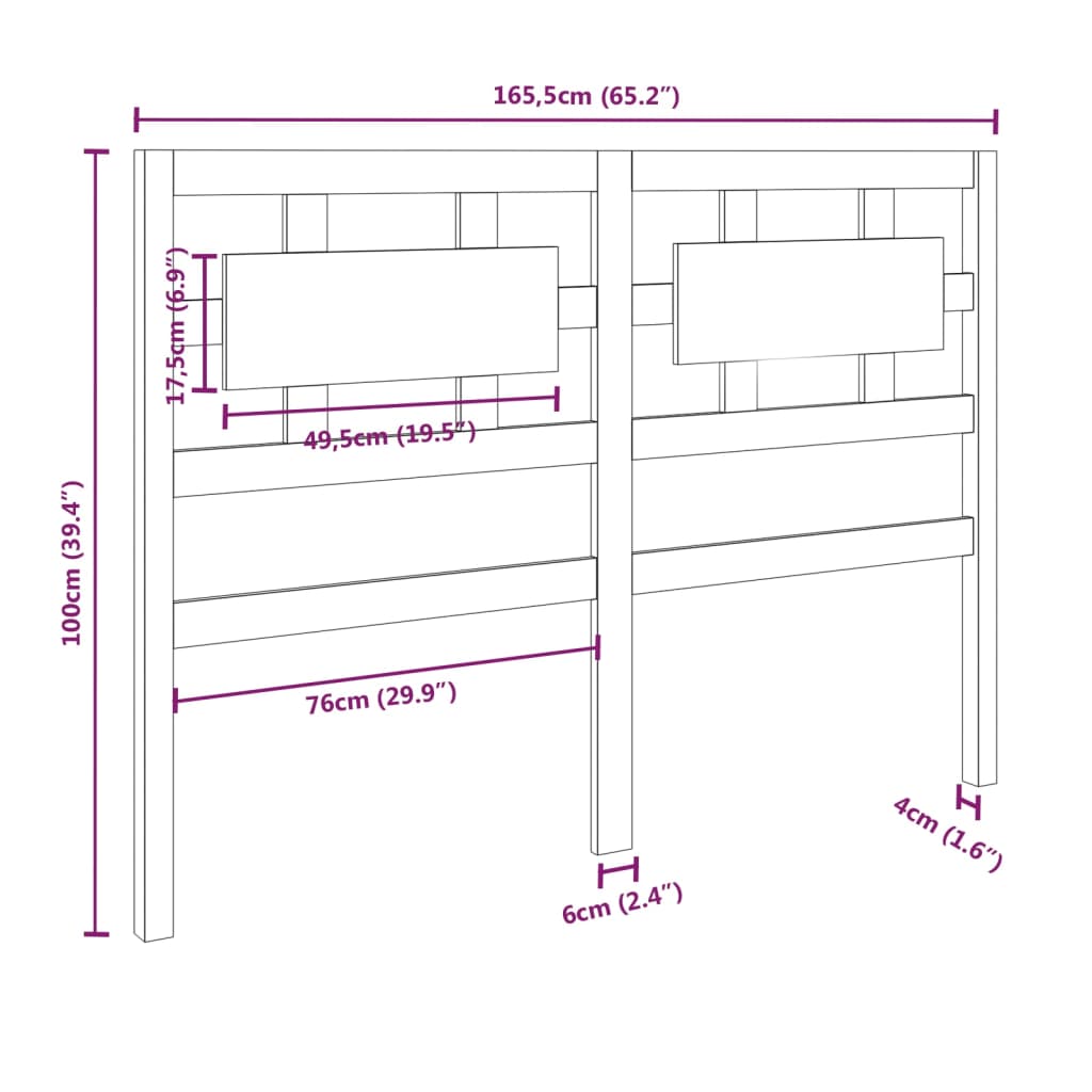 vidaXL Posteljno vzglavje medeno rjavo 165,5x4x100 cm trdna borovina