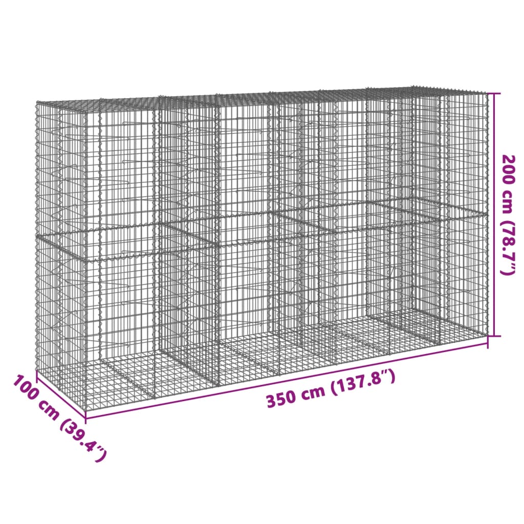 vidaXL Gabionska košara s pokrovom 350x100x200 cm pocinkano železo