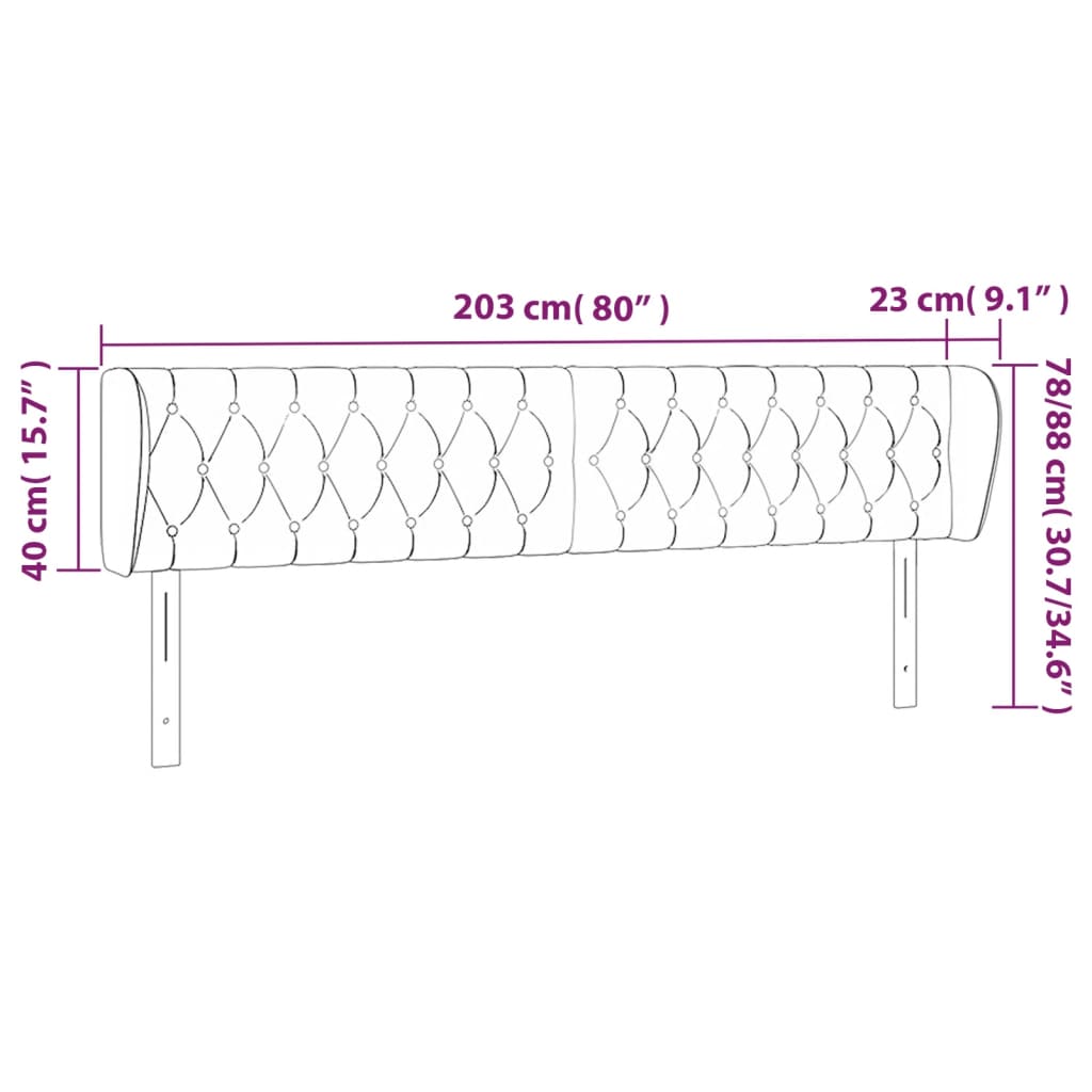 vidaXL Vzglavje z ušesi svetlo sivo 203x23x78/88 cm blago