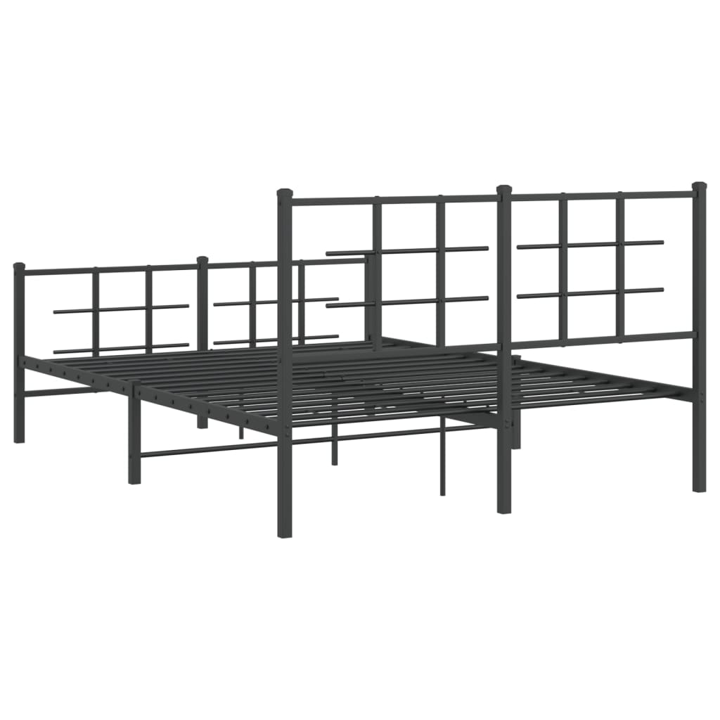 vidaXL Kovinski posteljni okvir z vzglavjem in vznožjem črn 140x190 cm