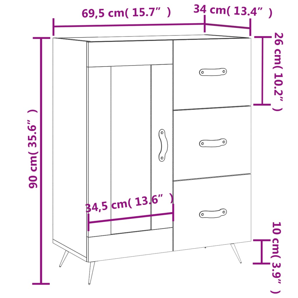 vidaXL Komoda dimljeni hrast 69,5x34x90 cm inženirski les