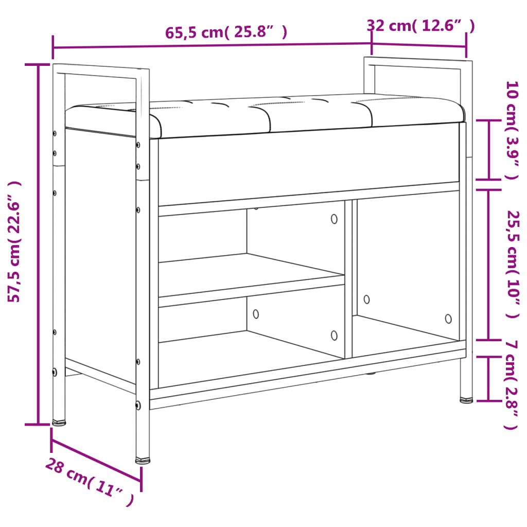 vidaXL Klop za čevlje siva sonoma 65,5x32x57,5 cm inženirski les