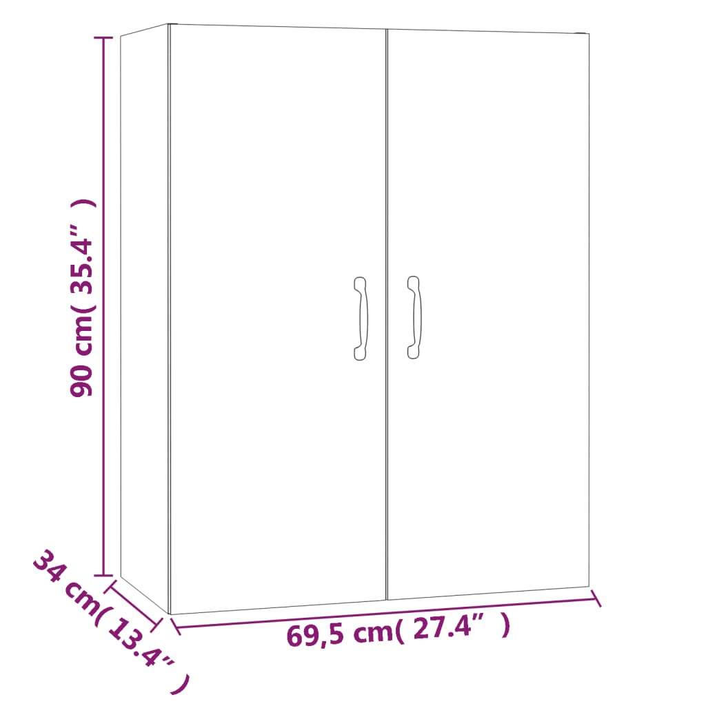 vidaXL Viseča omarica bela 69,5x34x90 cm konstruiran les