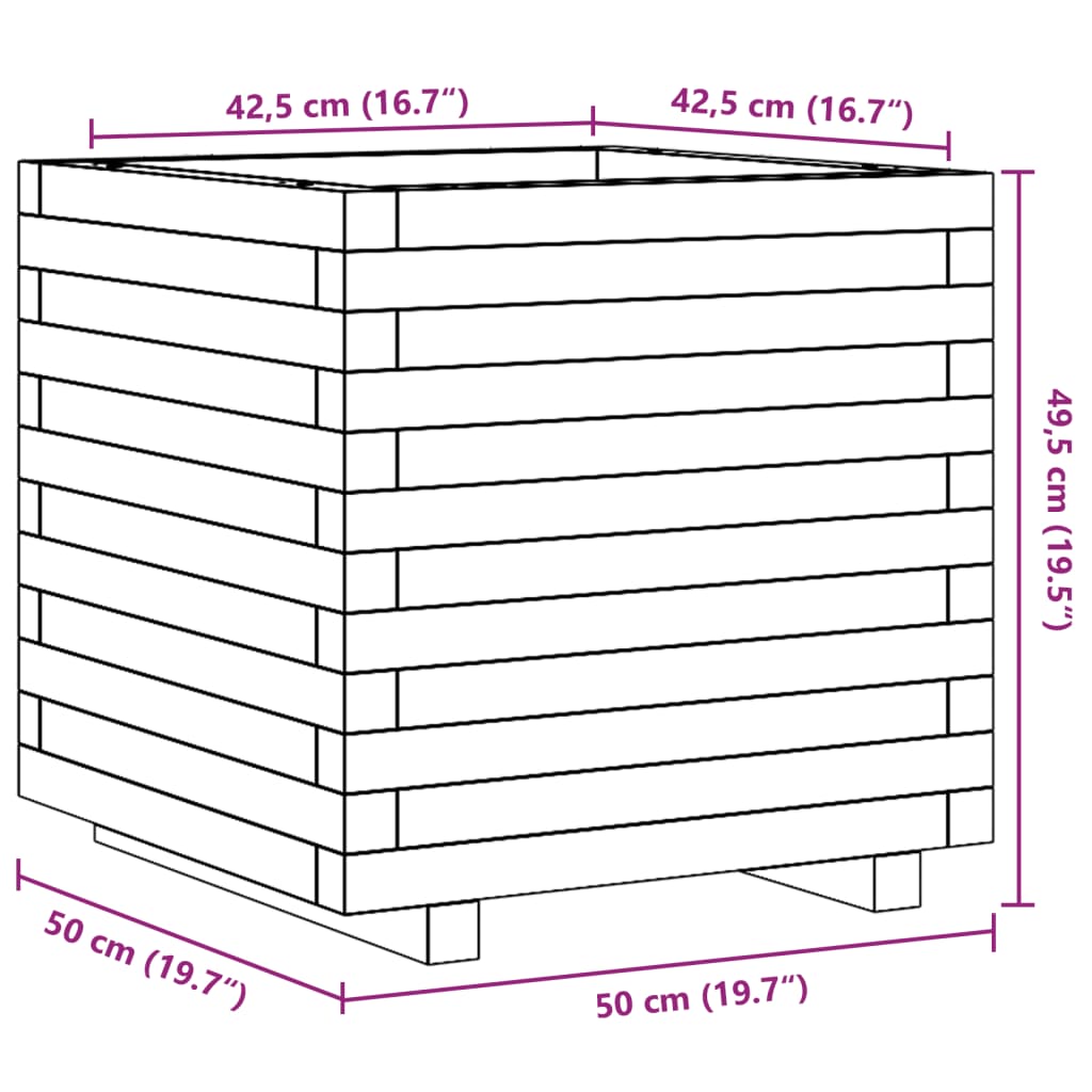 vidaXL Vrtno cvetlično korito belo 50x50x49,5 cm trdna borovina