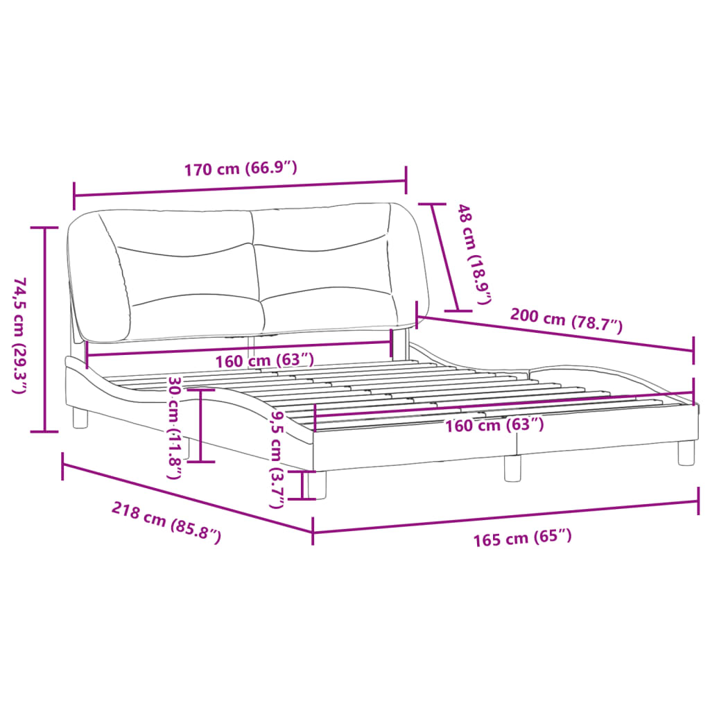 vidaXL Posteljni okvir z vzglavjem črn 160x200 cm umetno usnje