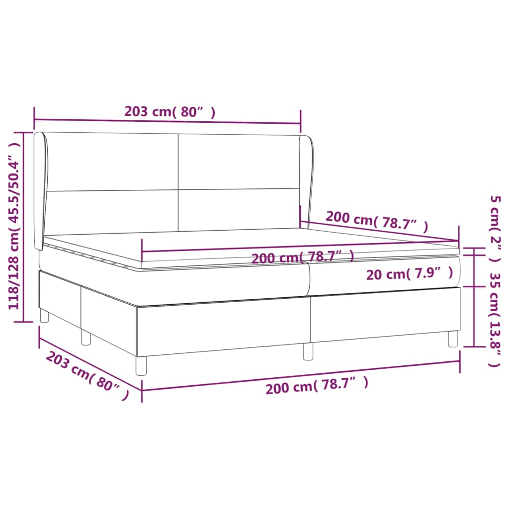 vidaXL Box spring postelja z vzmetnico temno siva 200x200 cm žamet