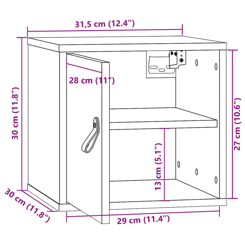 vidaXL Stenska omarica črna 31,5x30x30 cm trdna borovina