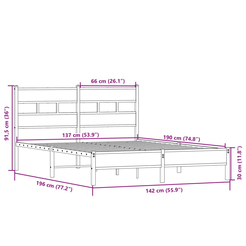 vidaXL Posteljni okvir brez vzmetnice hrast 137x190 cm inženirski les