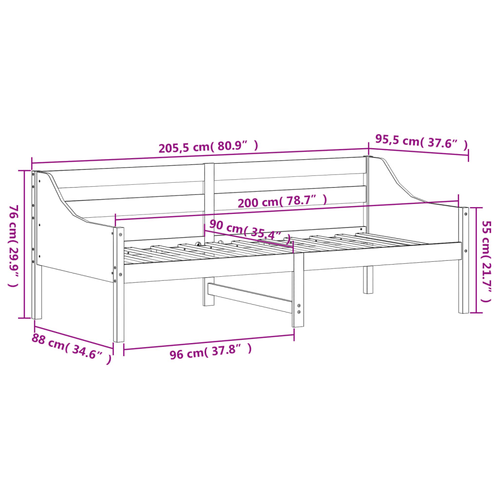 vidaXL Izvlečna postelja brez vzmetnice bela 90x200 cm trdna borovina