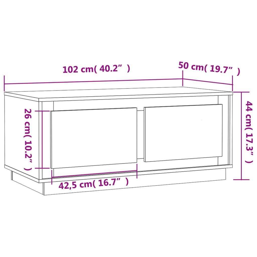 vidaXL Klubska mizica visok sijaj bela 102x50x44 cm inženirski les