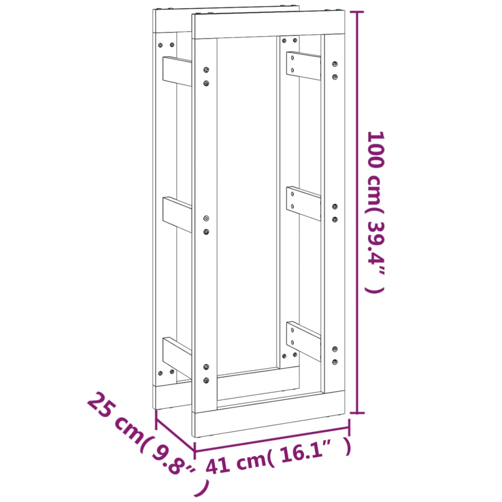  vidaXL Stojalo za drva sivo 41x25x100 cm trdna borovina