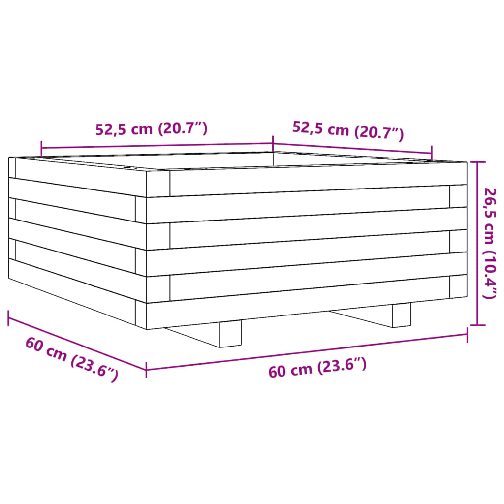 vidaXL Vrtno cvetlično korito belo 60x60x26,5 cm trdna borovina