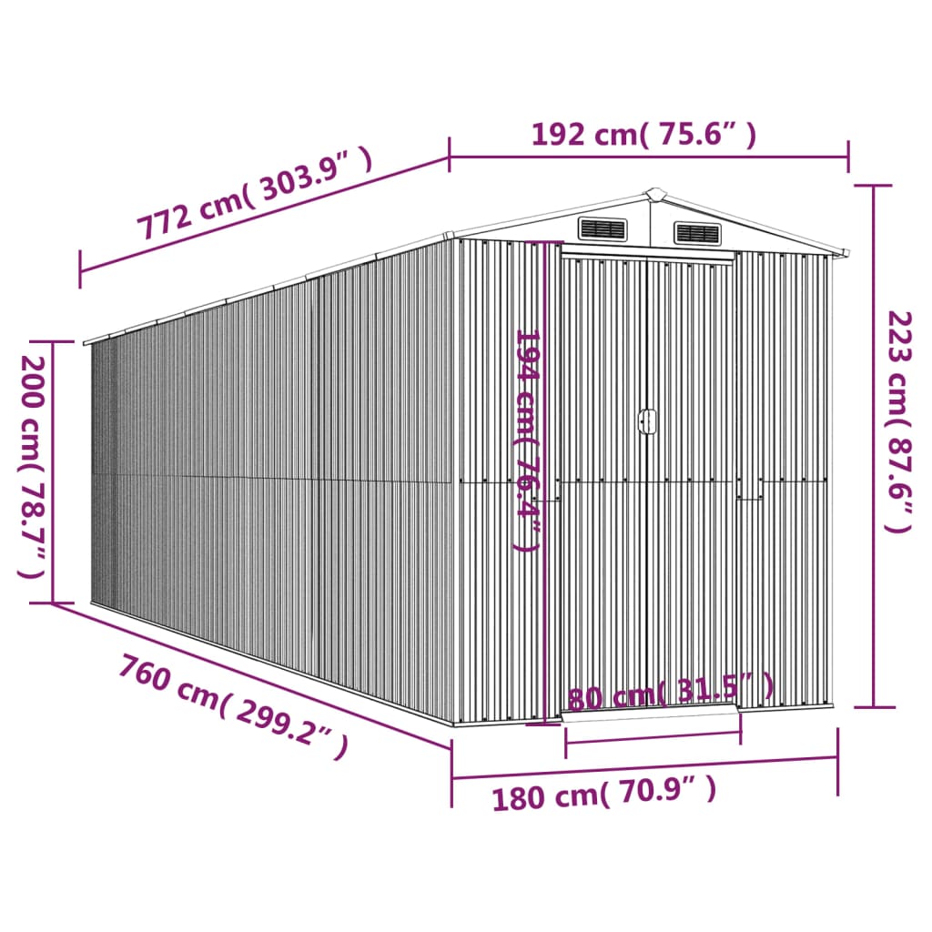 vidaXL Vrtna lopa temno rjava 192x772x223 cm pocinkano jeklo