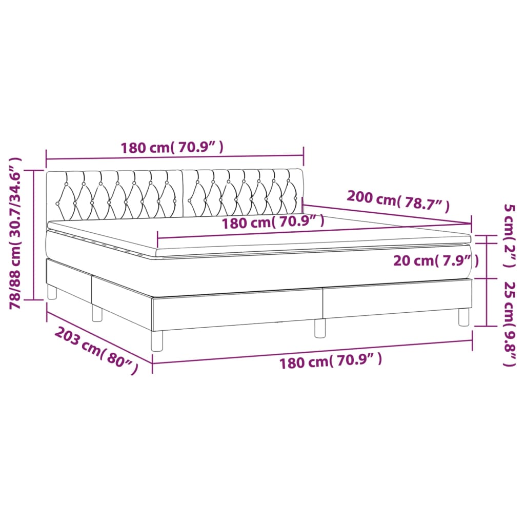 vidaXL Box spring postelja z vzmetnico svetlo siva 180x200 cm žamet