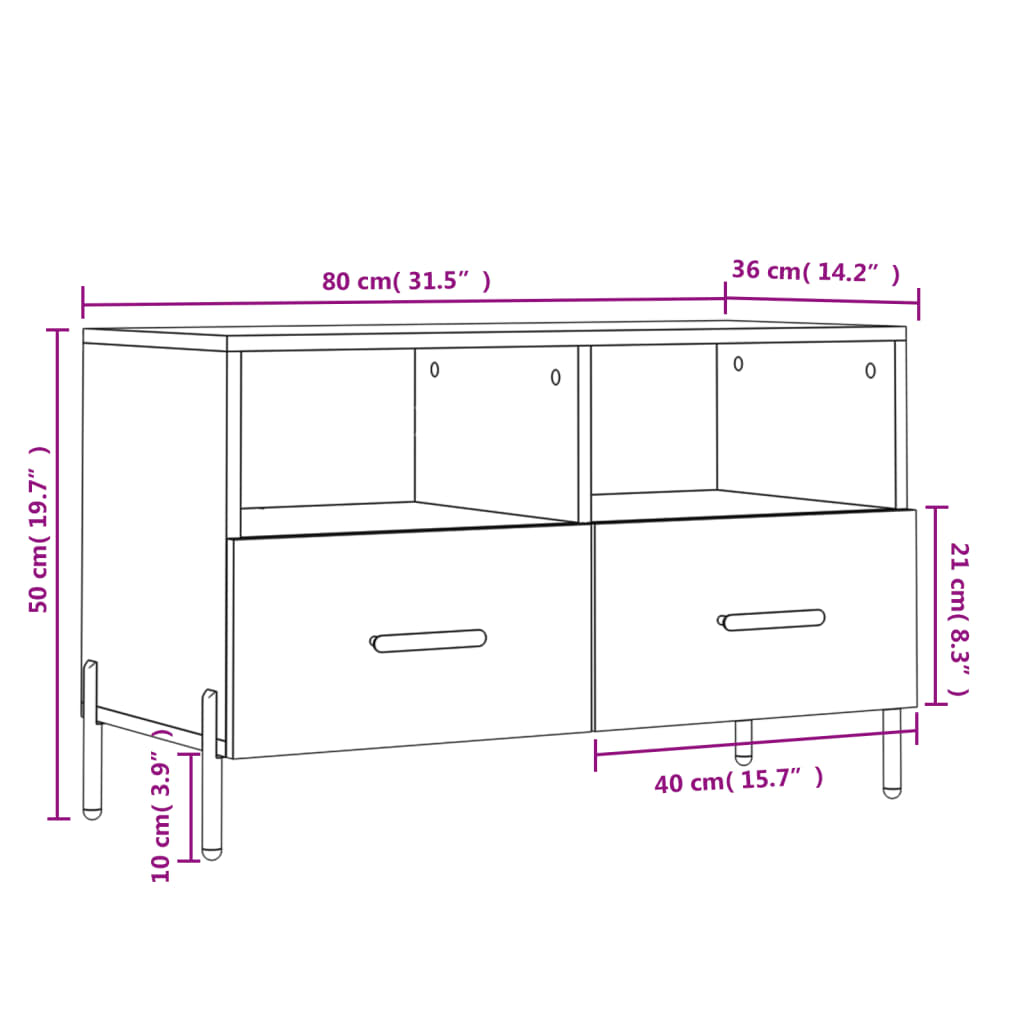 vidaXL TV omarica betonsko siva 80x36x50 cm inženirski les