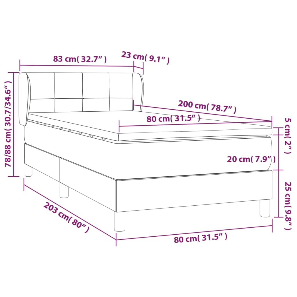 vidaXL Box spring postelja z vzmetnico temno rjava 80x200 cm blago