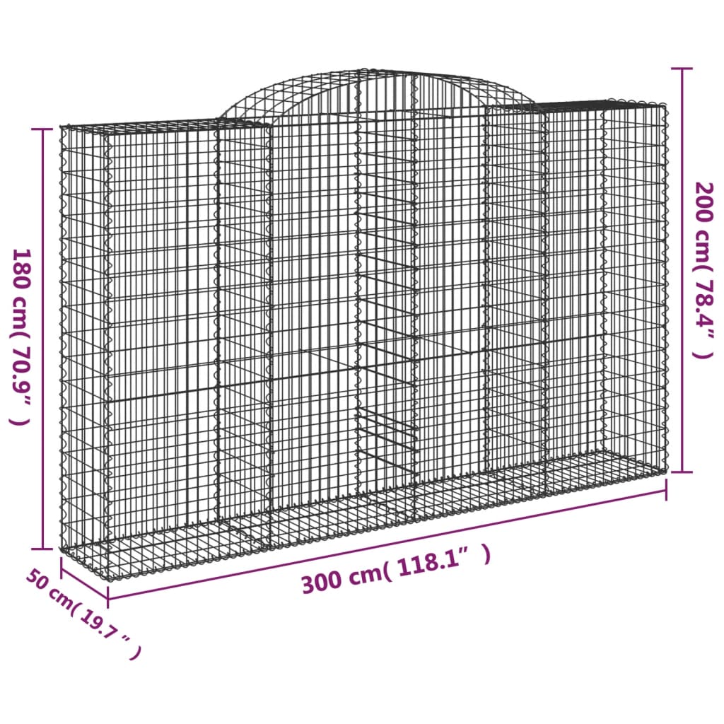 vidaXL Obokana gabionska košara 13kosi 300x50x180/200cm cinkano železo