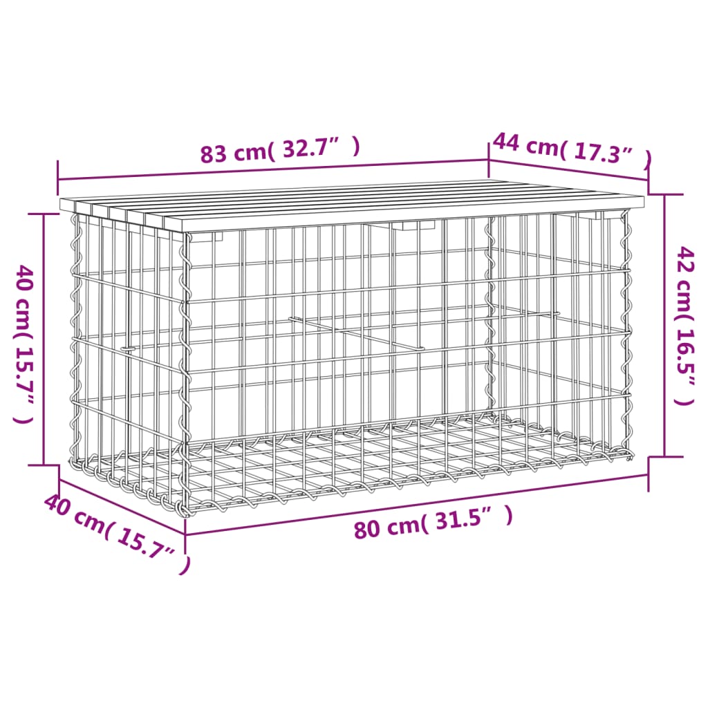 vidaXL Vrtna gabionska klop 83x44x42 cm impregnirana borovina