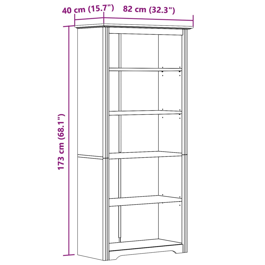 vidaXL Knjižna omara BODO rjava 82x40x173 cm trdna borovina 5 polic