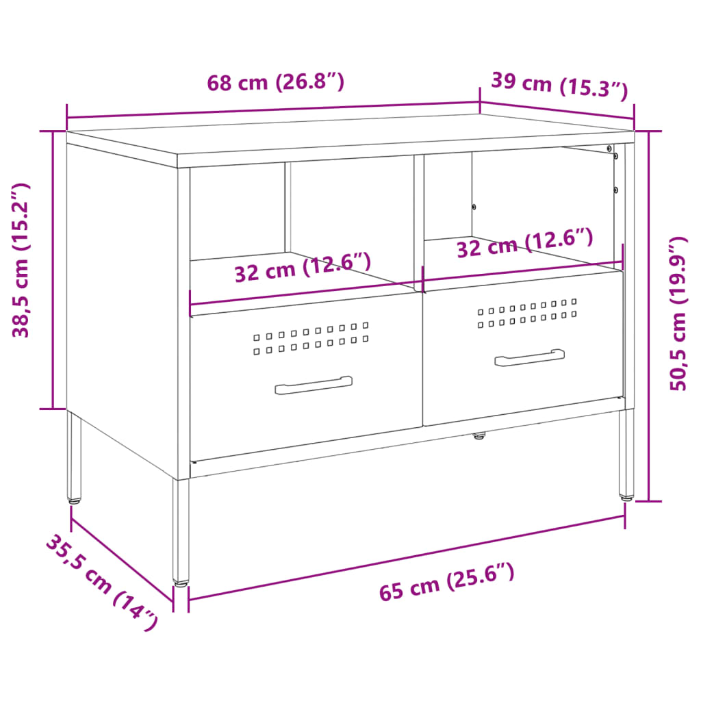 vidaXL TV omarica gorčično rumena 68x39x50,5 cm hladno valjano jeklo