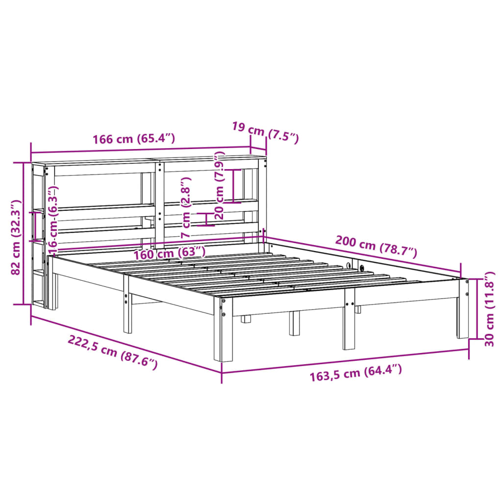 vidaXL Posteljni okvir z vzglavjem brez vzmetnice bel 160x200 cm