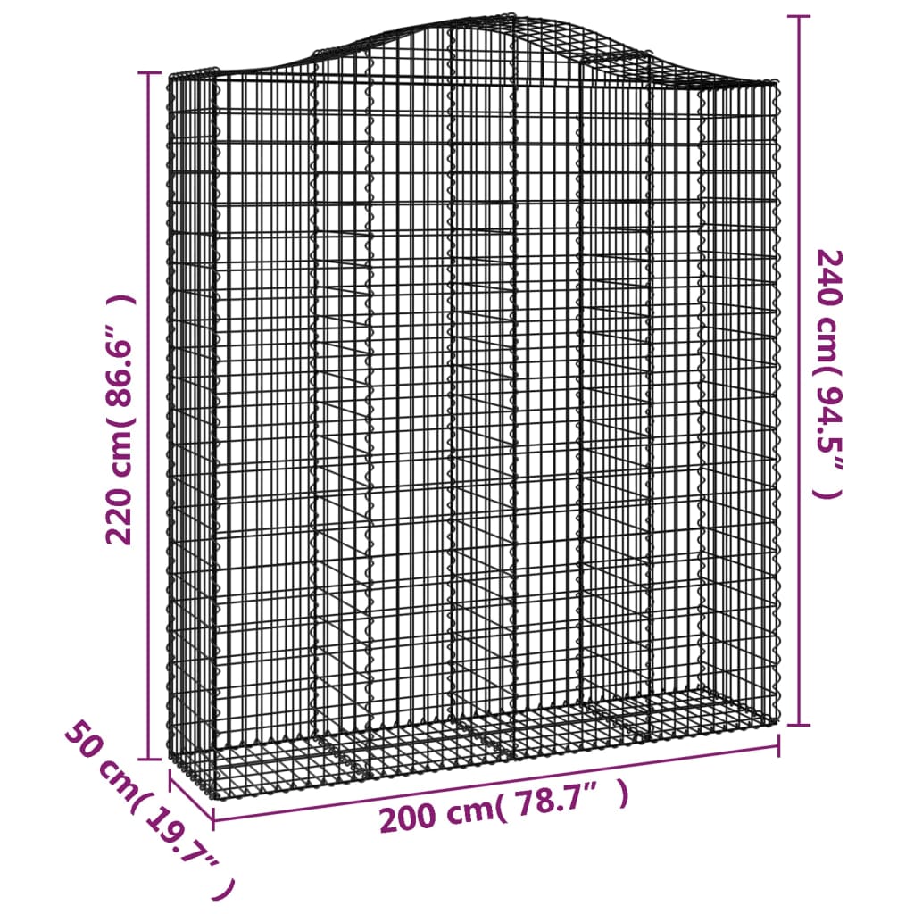 vidaXL Obokane gabion košare 7 kosi 200x50x220/240 cm pocinkano železo