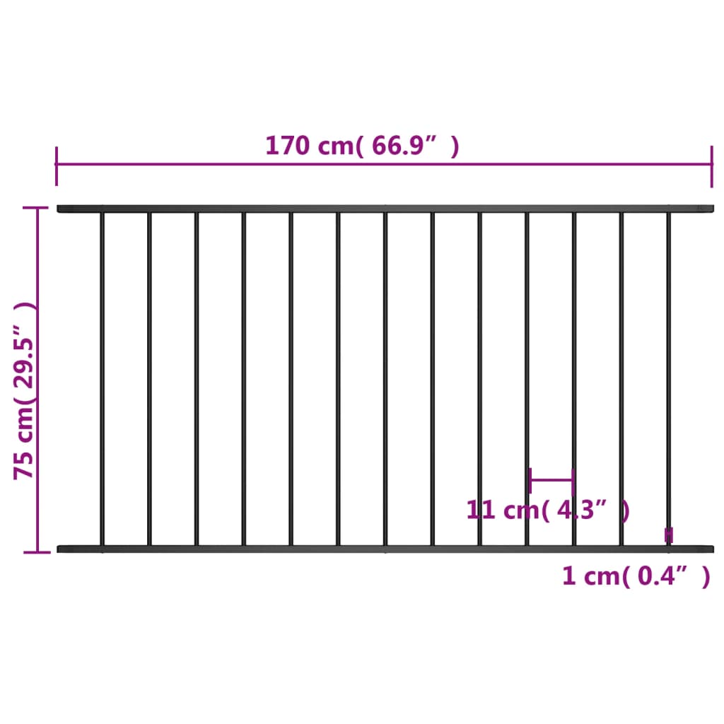 vidaXL Ograjni panel prašno premazano jeklo 1,7x0,75 m črn