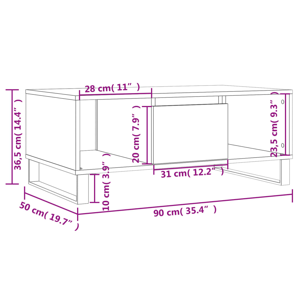 vidaXL Klubska mizica siva sonoma 90x50x36,5 cm inženirski les