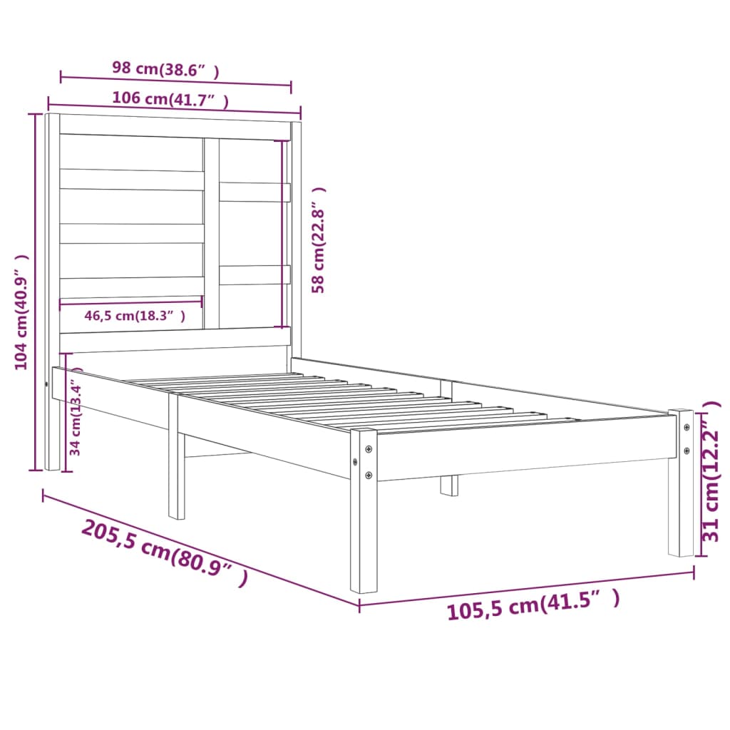 vidaXL Posteljni okvir bel iz trdnega lesa 100x200 cm