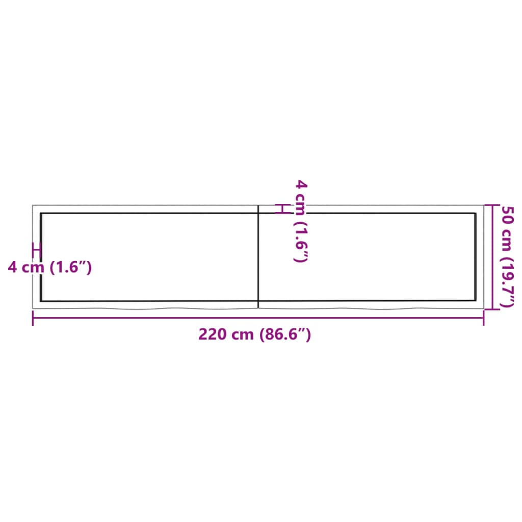 vidaXL Kopalniški pult 220x50x(2-6) cm neobdelan trden les