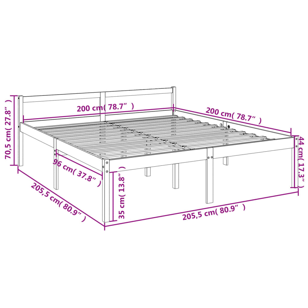 vidaXL Postelja za starejše siva 200x200 cm trdna borovina