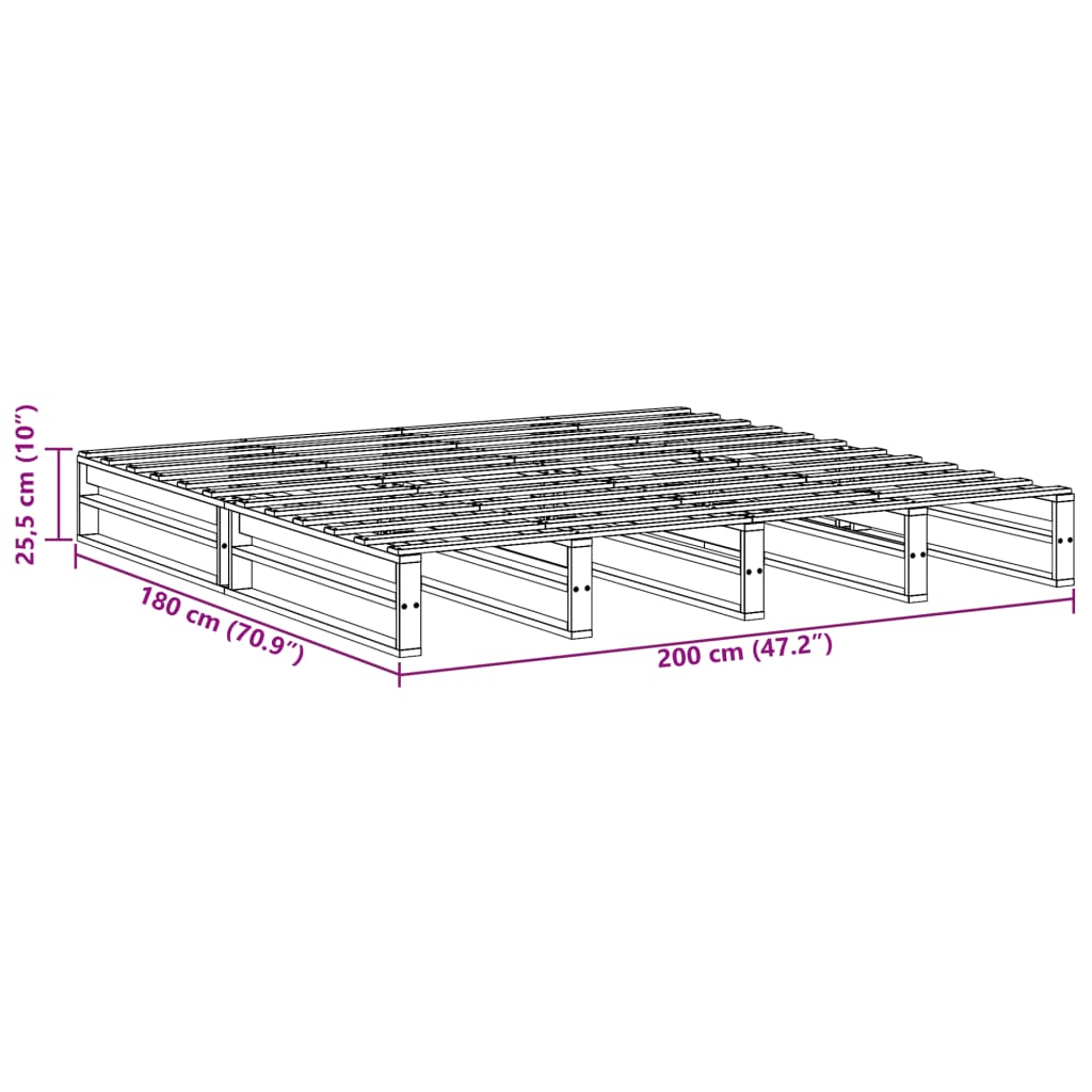 vidaXL Posteljni okvir brez vzmetnice bel 180x200 cm trdna borovina