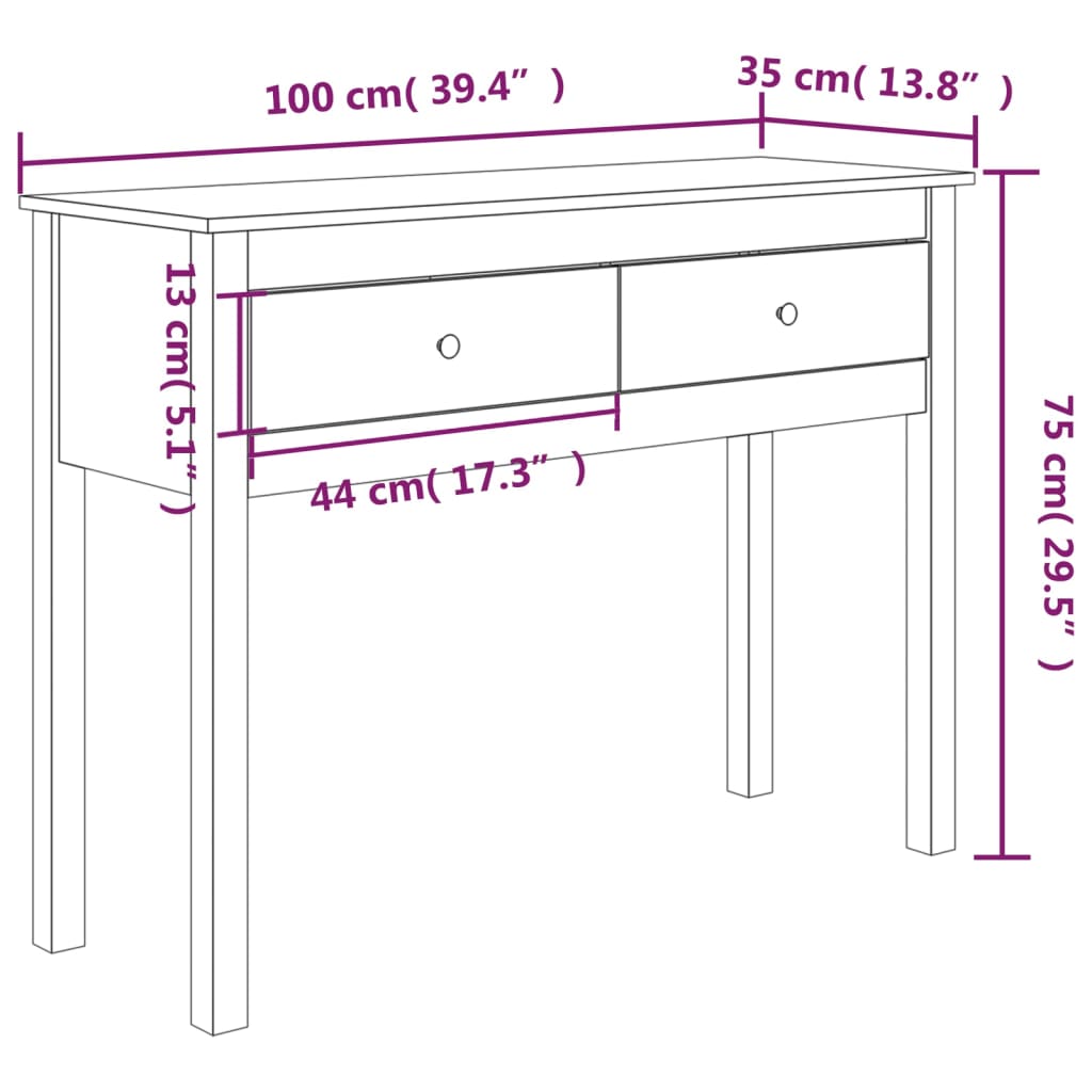 vidaXL Konzolna mizica siva 100×35×75 trdna borovina