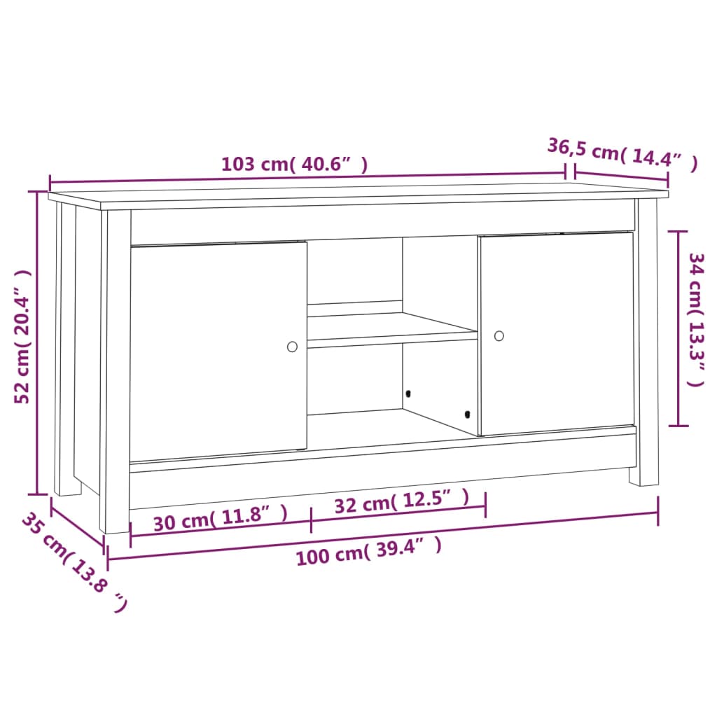 vidaXL TV omarica medeno rjava 103x36,5x52 cm trdna borovina