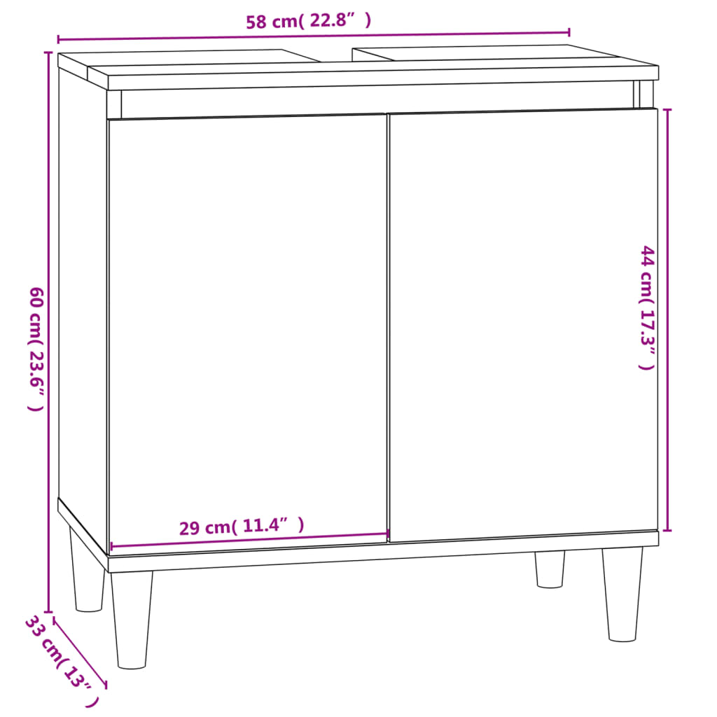 vidaXL Omarica za umivalnik črna 58x33x60 cm inženirski les