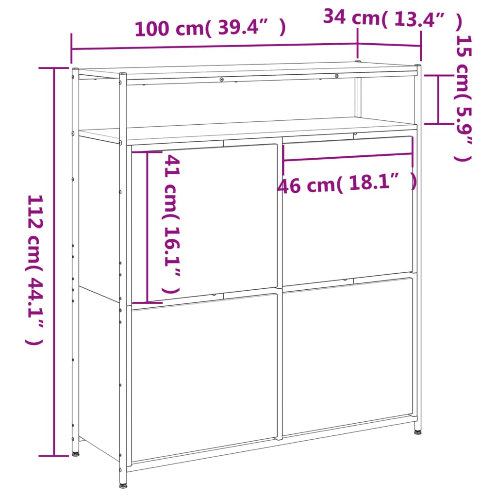 vidaXL Omarica za čevlje s 4 predali sonoma hrast 100x34x112 cm