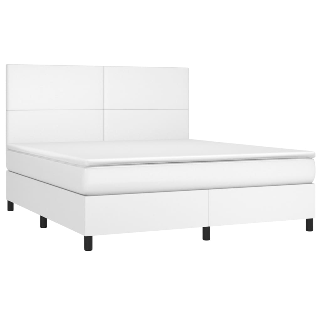 vidaXL Box spring postelja z vzmetnico LED bela 160x200cm umetno usnje