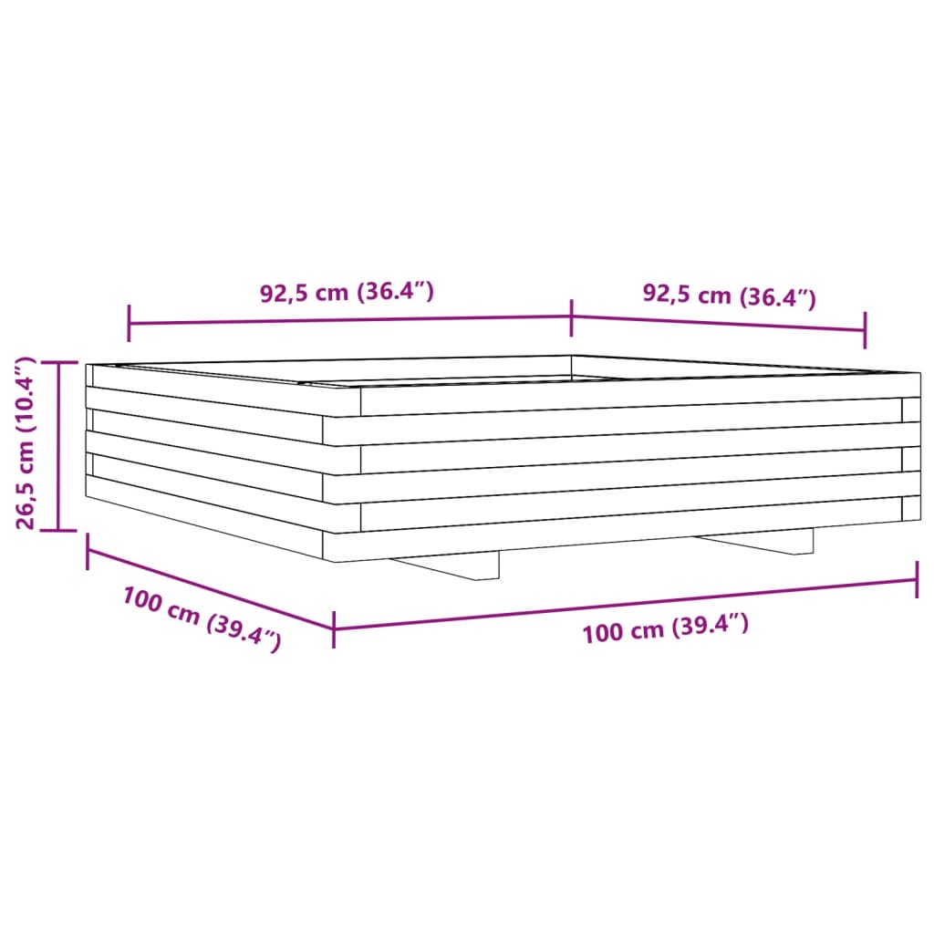 vidaXL Vrtno cvetlično korito voščeno 100x100x26,5 cm trdna borovina